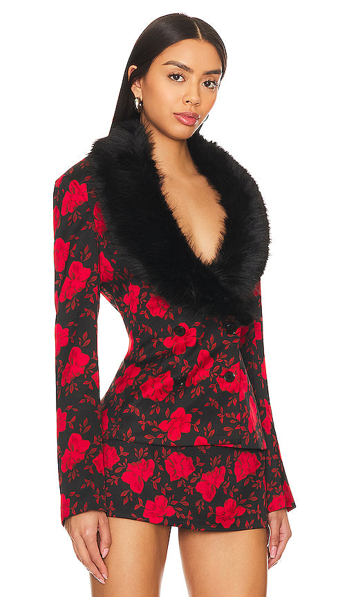 GUIZIO Murada Faux Fur Blazer in Black