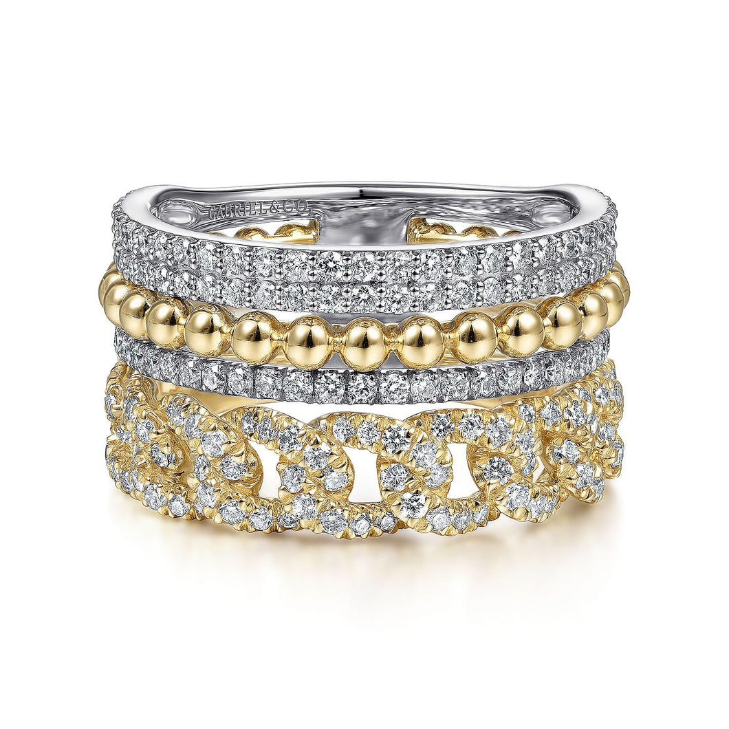 Gabriel & Co. White and Yellow Gold 1ctw Diamond Bujukan Stackable Ring