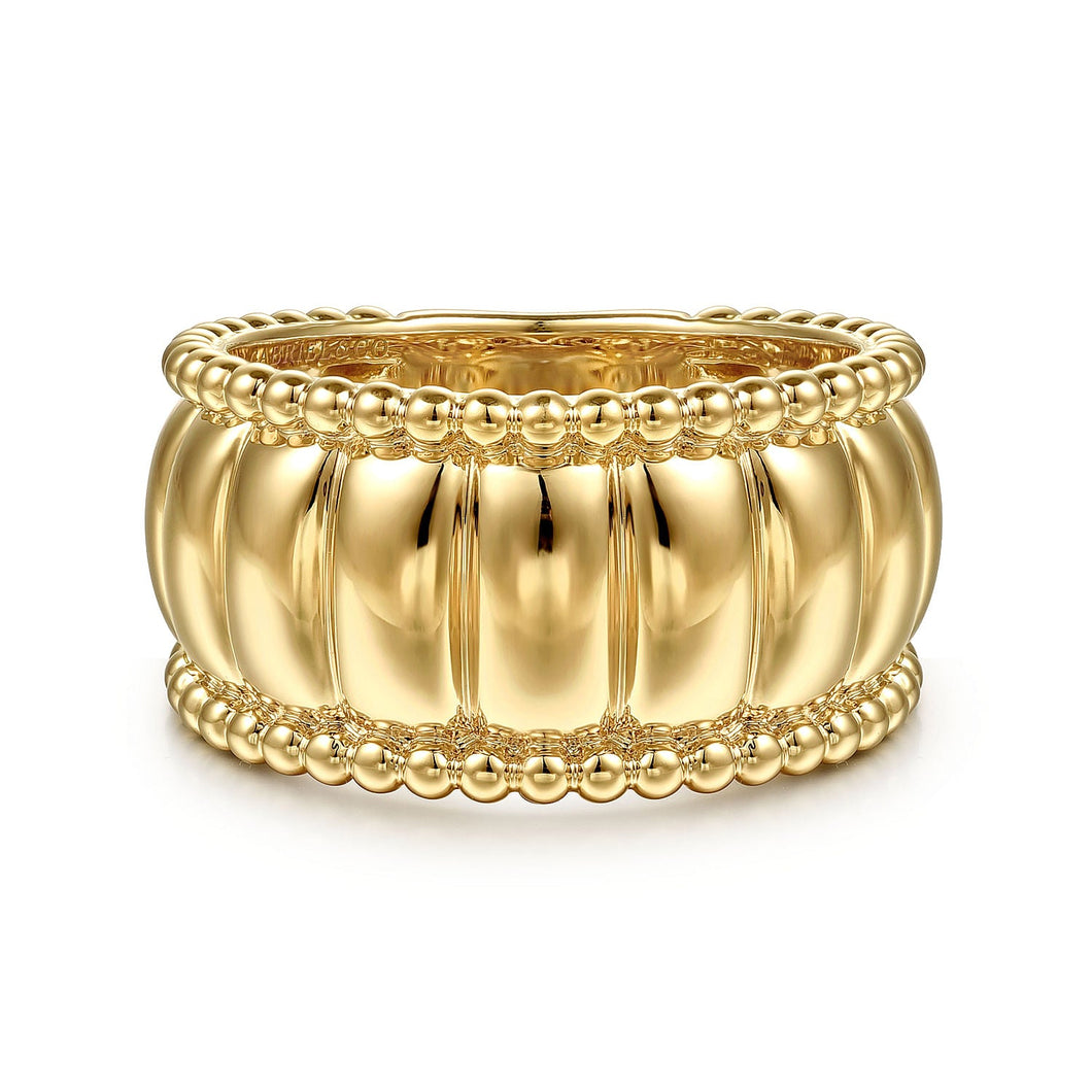 Gabriel & Co. Yellow Gold Bujukan and Scallop Wide Band Ring