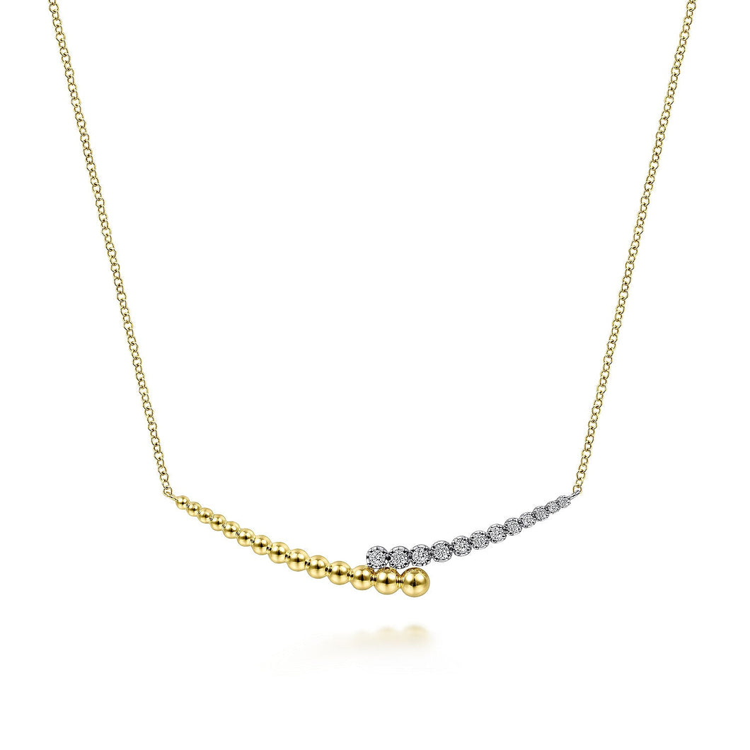 Gabriel & Co. Yellow and White Gold 1/5ctw Diamond Bujukan Bar Necklace