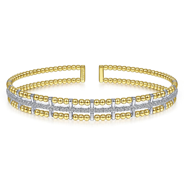 Gabriel & Co. Yellow and White Gold 3/8ctw Diamond Bujukan Cuff Bangle Bracelet