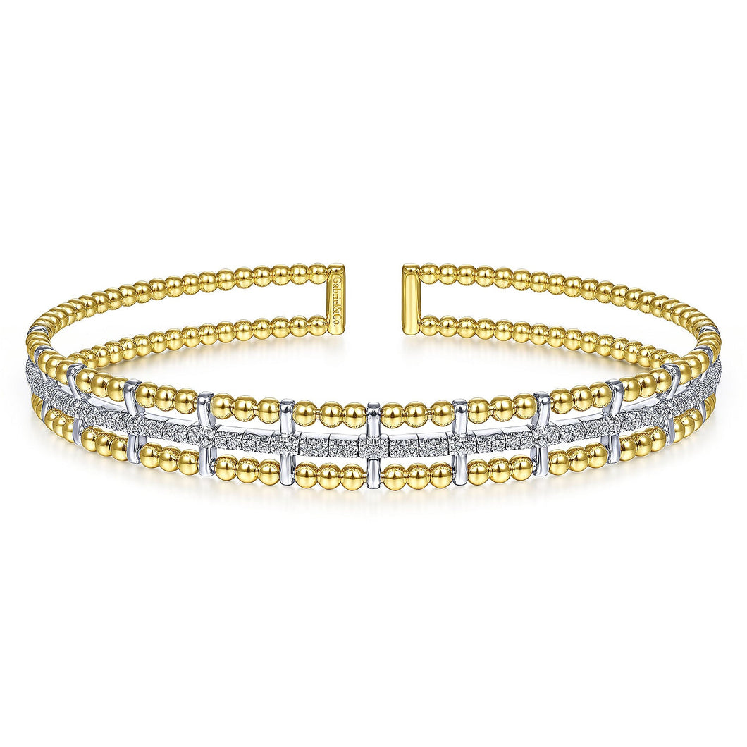 Gabriel & Co. Yellow and White Gold 3/8ctw Diamond Bujukan Cuff Bangle Bracelet