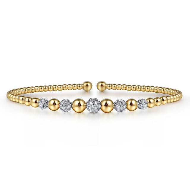 Gabriel & Co. Yellow and White Gold 3/8ctw Diamond Bujukan Stations Bangle Bracelet