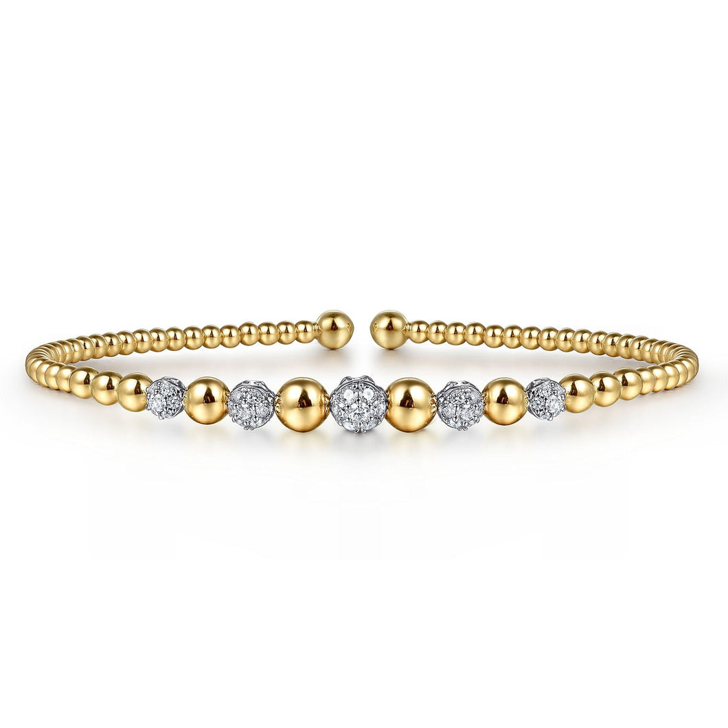 Gabriel & Co. Yellow and White Gold 3/8ctw Diamond Bujukan Stations Bangle Bracelet