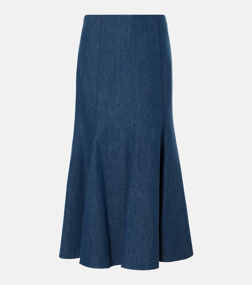 Gabriela Hearst Amy flared cotton and linen midi skirt - Gabriela Hearst Amy 棉麻混纺中长喇叭裙