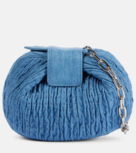 Gabriela Hearst Demi ruched denim wallet on chain. Shop Gabriela Hearst Clutches for women now.