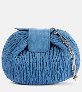 Gabriela Hearst Demi ruched denim wallet on chain. Shop Gabriela Hearst Clutches for women now.
