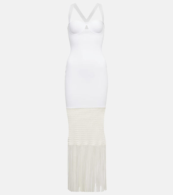 Galvan Diana fringe-trimmed knit midi dress