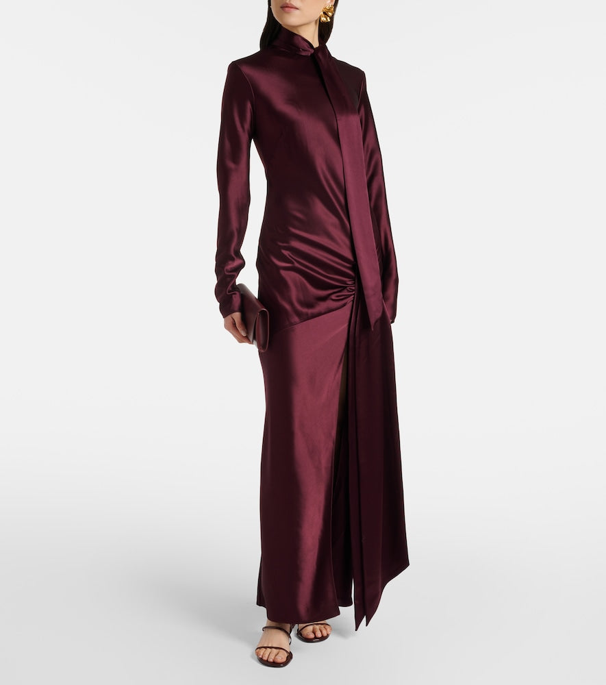 Galvan Emilie tie-neck satin maxi dress