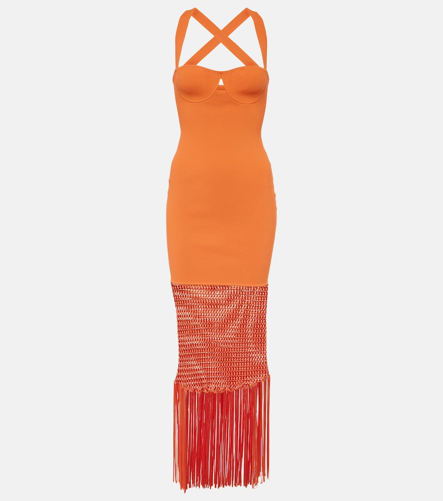 Galvan Fringed midi dress. Galvan 流苏中长连衣裙
