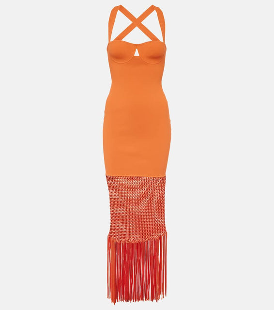 Galvan Fringed midi dress