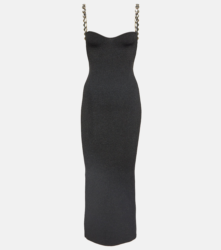 Galvan Globe Chain Wave ribbed-knit midi dress. Galvan Globe Chain Wave 罗纹针织中长连衣裙