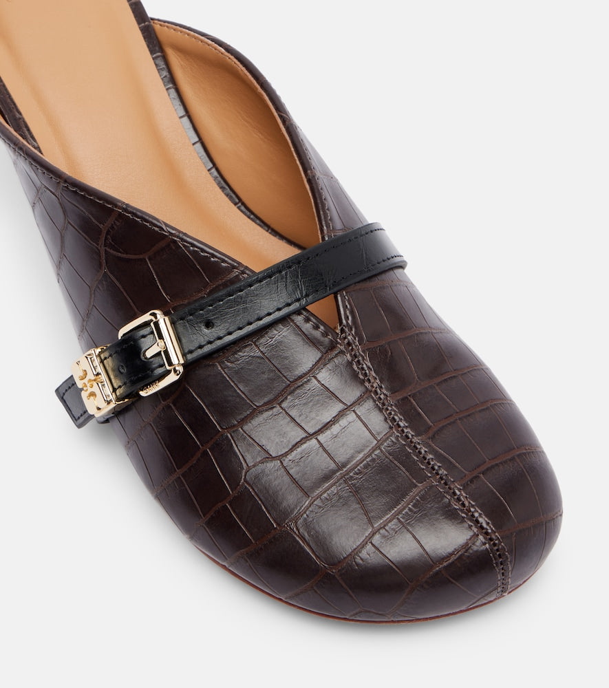 Ganni 40 crocodile-effect leather mules