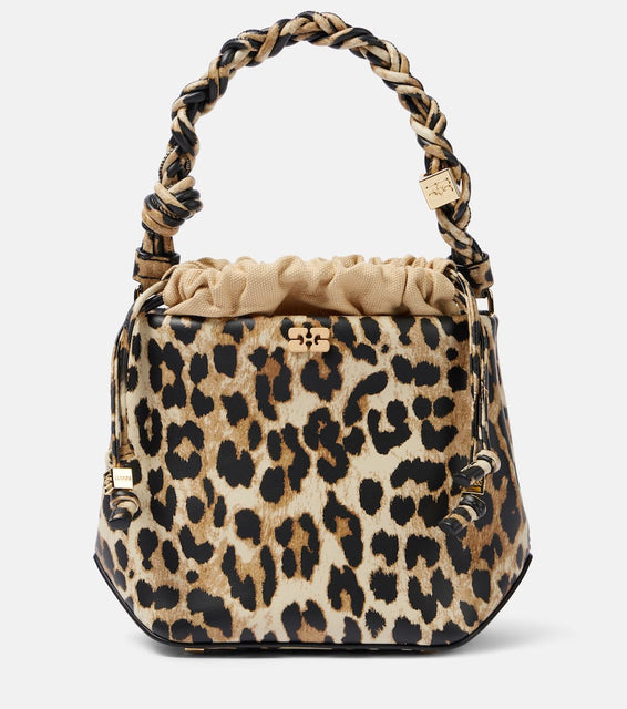 Ganni Bou leopard-print bucket bag. Shop Ganni Top-Handle Bags for women now.