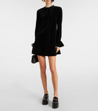 Ganni Bow-detail velvet jersey minidress
