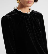 Ganni Bow-detail velvet jersey minidress