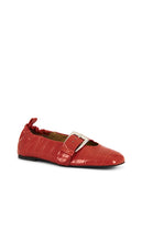 Ganni Butterfly Strap Shiny Croco Ballerina Flat in Rust