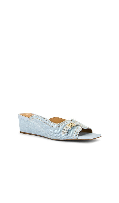 Ganni Butterfly Wedge Mule Sandal Denim in Denim-Light