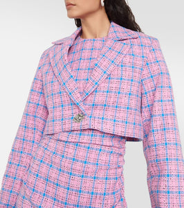 Ganni Checked cropped cotton-blend blazer