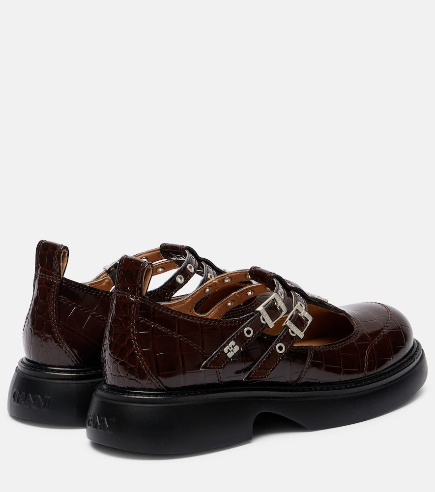 Ganni Croc-effect Mary Jane flats