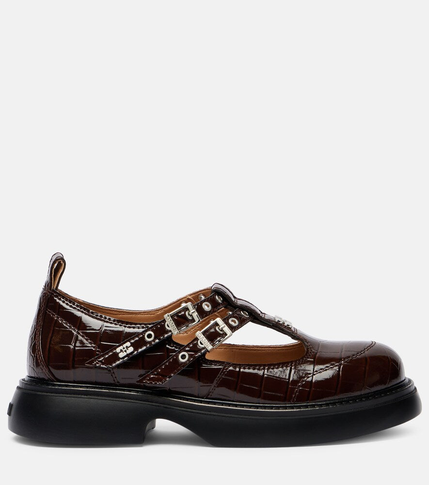 Ganni Croc-effect Mary Jane flats