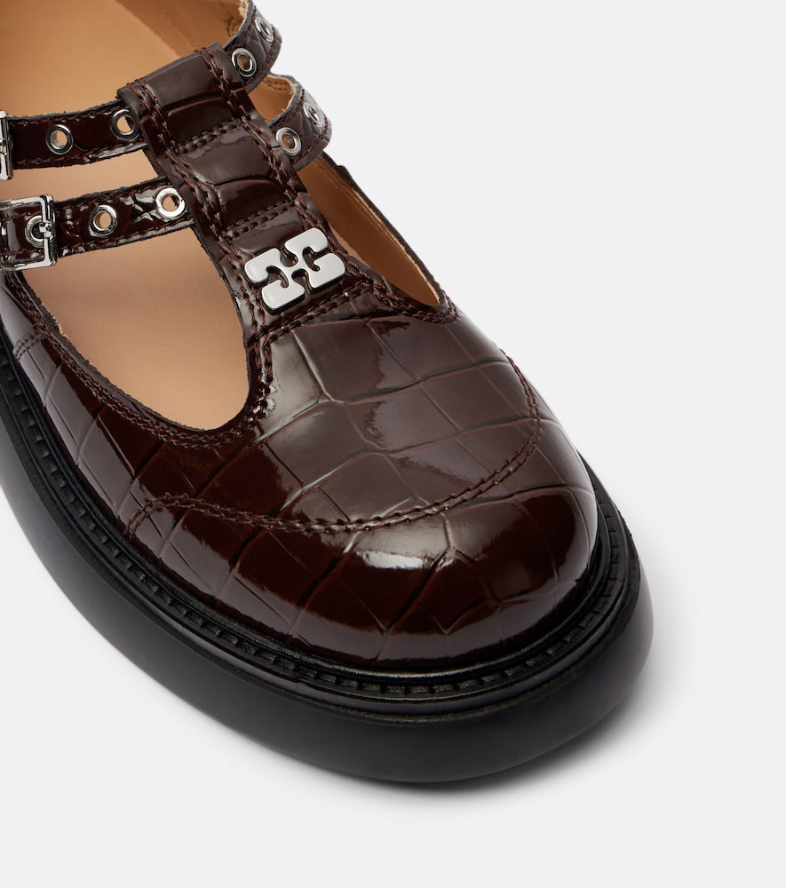 Ganni Croc-effect Mary Jane flats