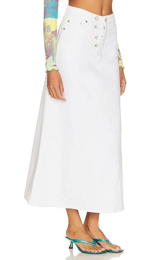 Ganni Denim Double Fly Maxi Skirt in White
