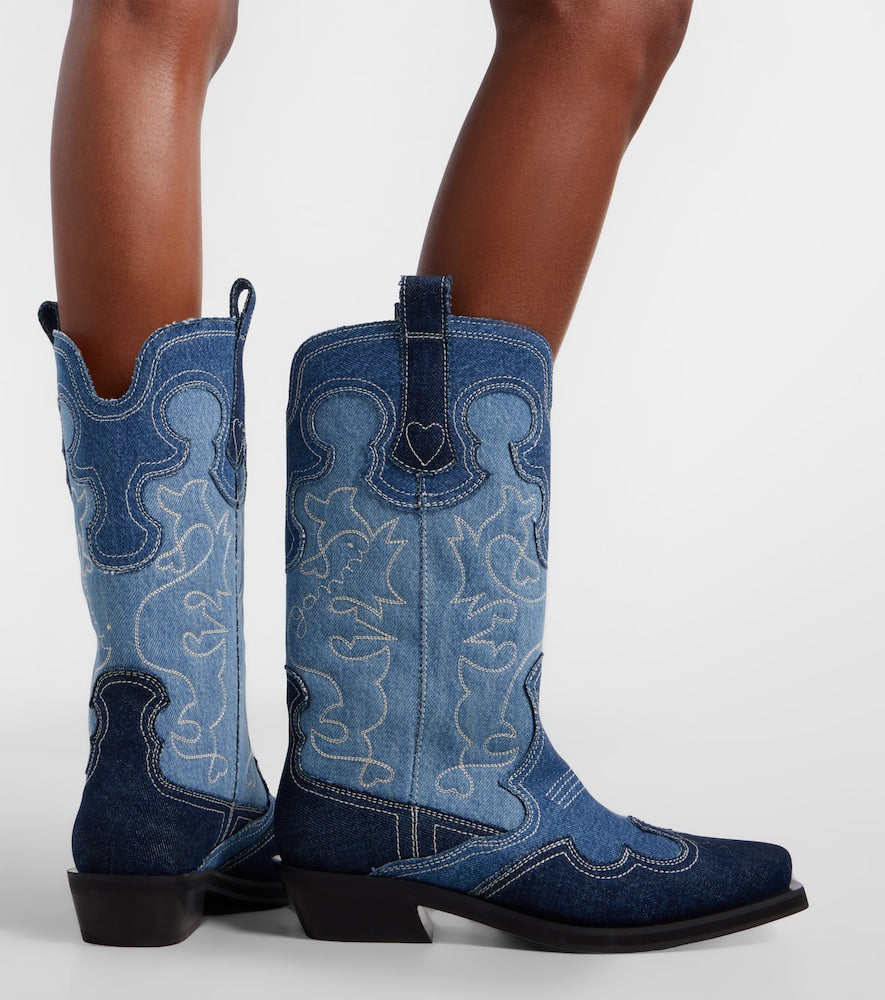 Ganni Denim cowboy boots