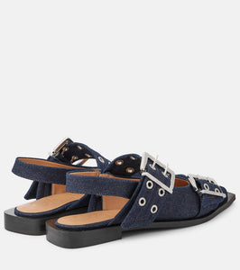 Ganni Denim slingback flats
