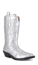 Ganni Embroidered Western Boot in Metallic Silver