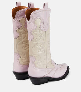 Ganni Embroidered leather cowboy boots