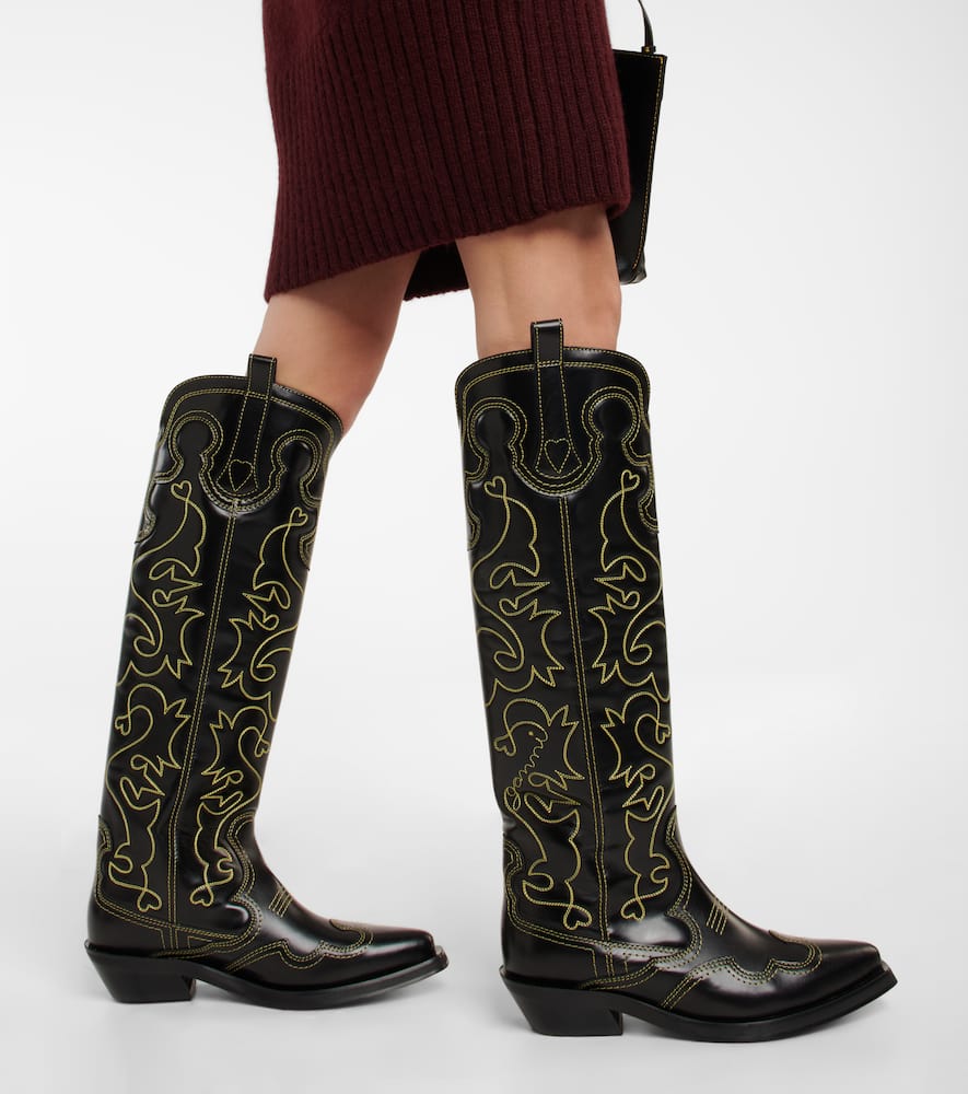 Ganni Embroidered leather cowboy boots