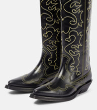 Ganni Embroidered leather cowboy boots