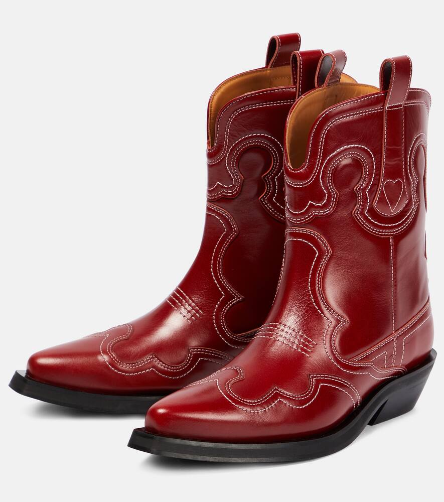 Ganni Embroidered leather cowboy boots