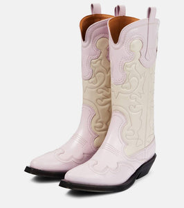 Ganni Embroidered leather cowboy boots