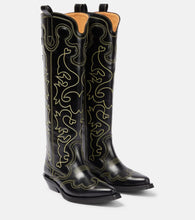 Ganni Embroidered leather cowboy boots