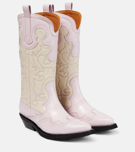 Ganni Embroidered leather cowboy boots