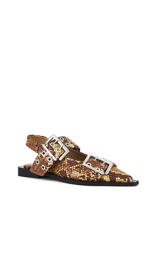 Ganni Feminine Buckle Ballerina in Brown