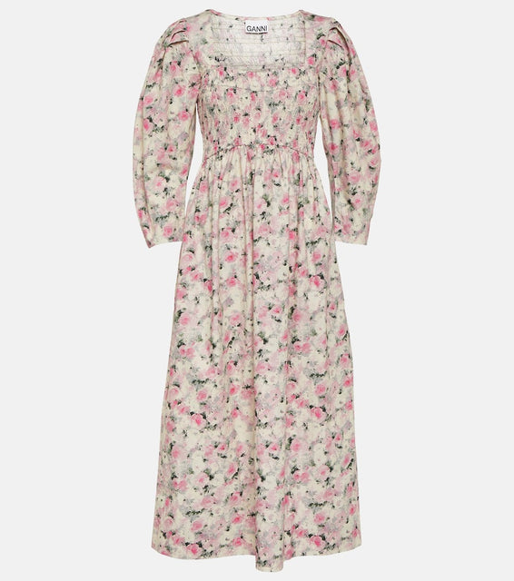 Ganni Floral cotton midi dress