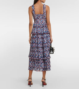 Ganni Floral pleated georgette midi dress