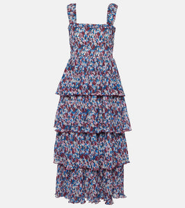 Ganni Floral pleated georgette midi dress