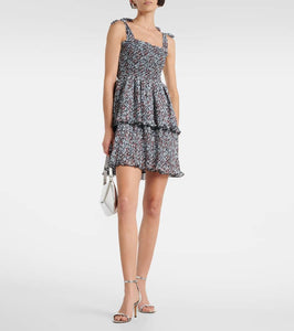 Ganni Floral tiered georgette minidress