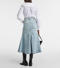 Ganni High-rise denim midi skirt