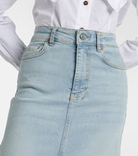 Ganni High-rise denim midi skirt