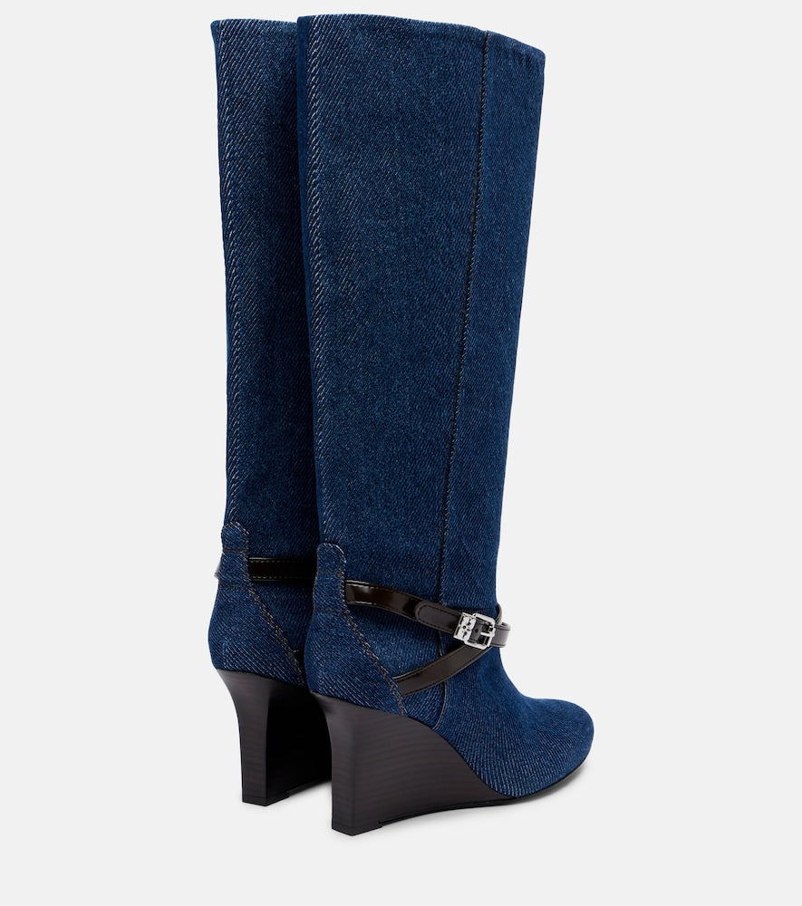 Ganni Kat denim knee-high wedge boots