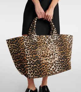 Ganni Leopard-print canvas tote bag