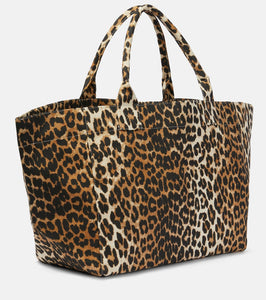 Ganni Leopard-print canvas tote bag