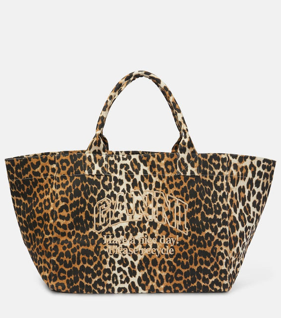Ganni Leopard-print canvas tote bag. Shop Ganni Tote Bags for women now.