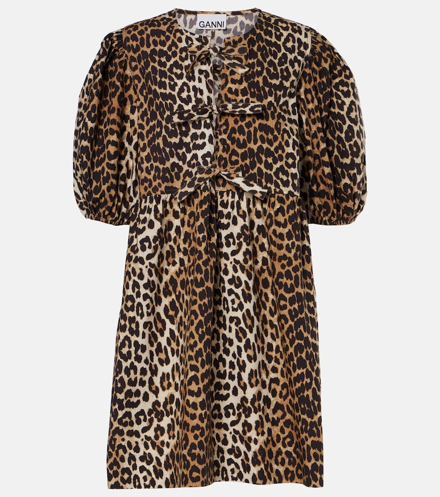 Ganni Leopard-print cotton minidress. Ganni 豹纹棉质迷你连衣裙
