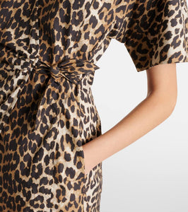 Ganni Leopard-print cotton wrap dress